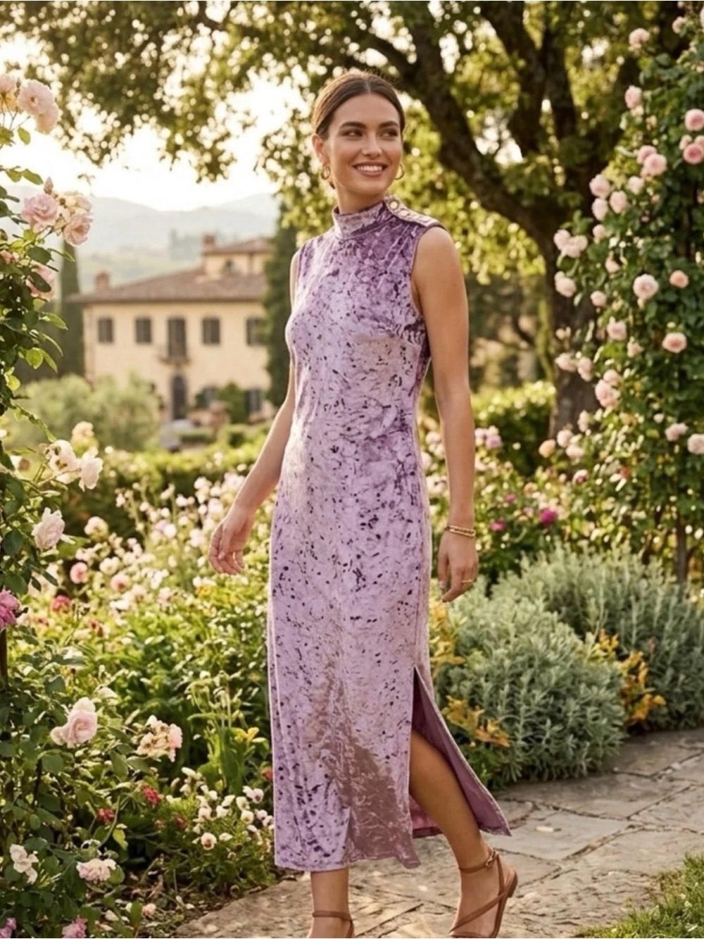 Michael Kors Mauve Crushed Velvet Maxi Dress Fall Transition Piece